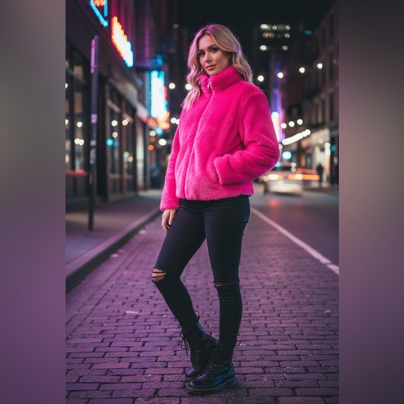 Juicy Couture π π BLACK LABEL Hot Pink Y2K Faux Fur Full Zip Jacket - Picture 12 of 12